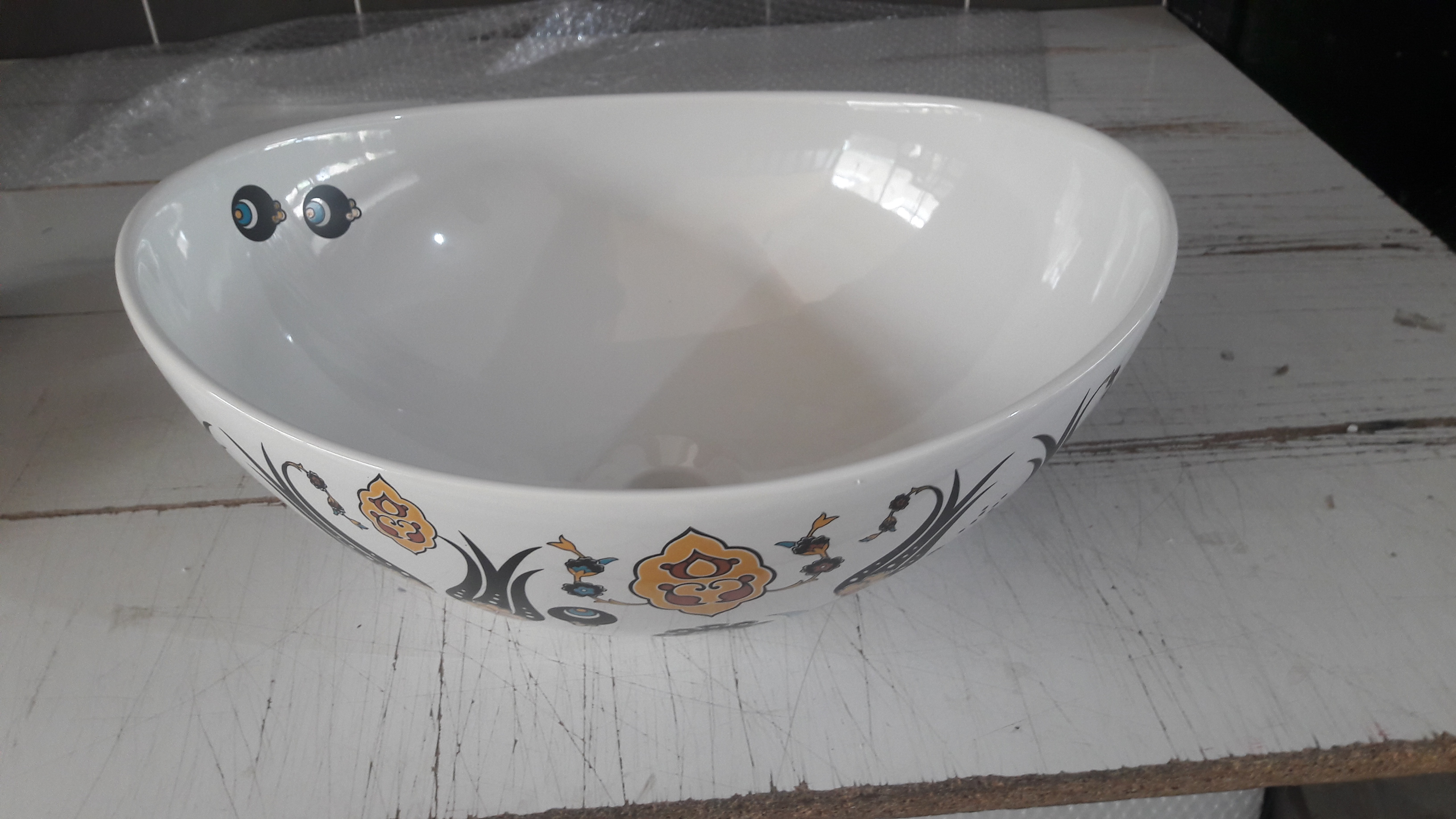 Porselen El Dekor Çinili Lavabo 40 x 32 x18 x11 cm-2